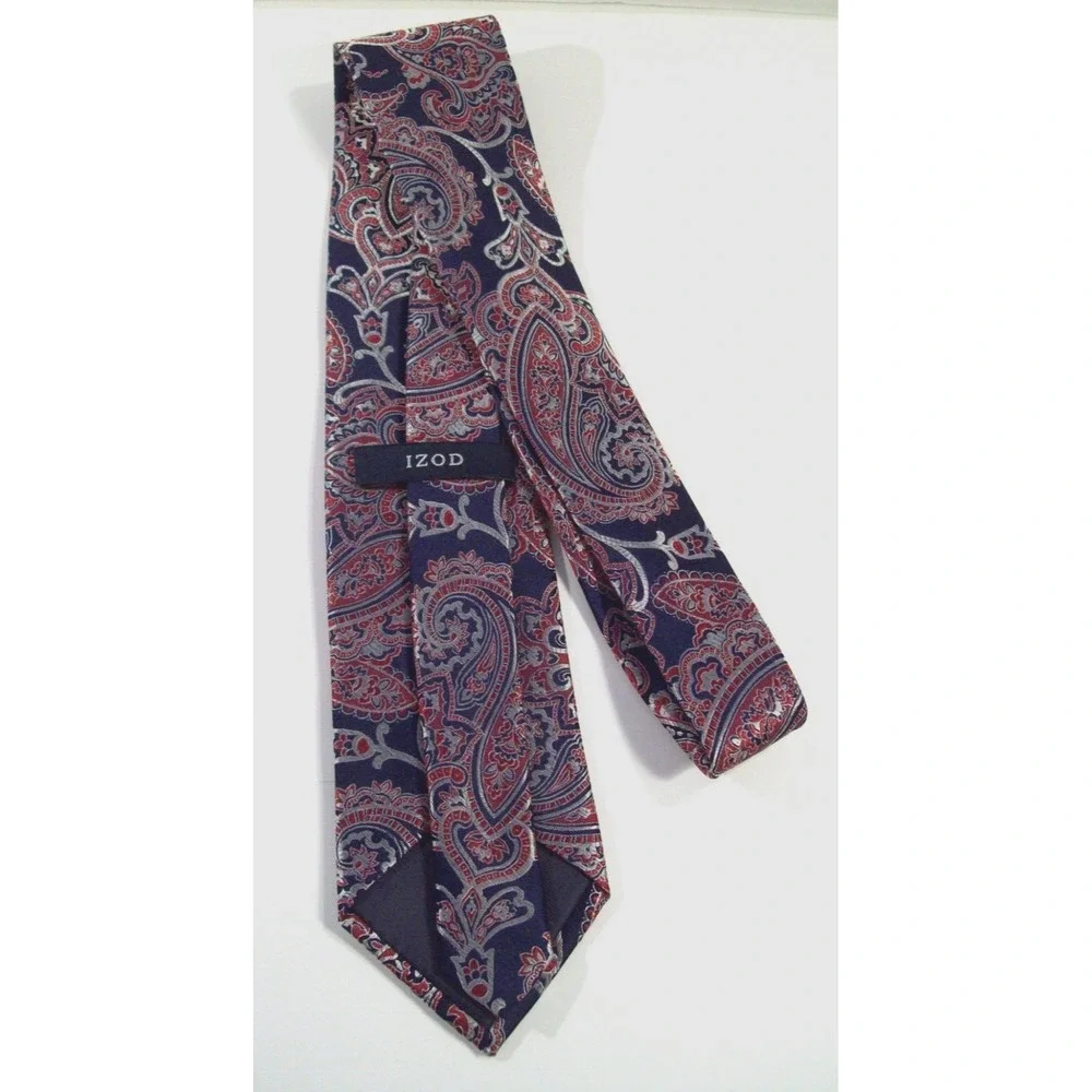 Men's Izod Paisley Silk Neck Tie, Navy,‎ Red, Silver